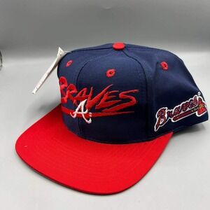 Vintage Atlanta Braves Hat Men Blue Red Signatures‎ MLB Snap Back Cap New
